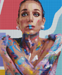 A colorful diamond painting kit depicting a portrait with abstract elements in blues, pinks, and purples.